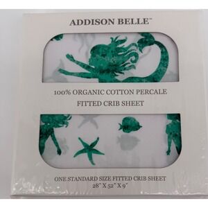 Addison Belle 100% Organic Cotton Percale Fitted Crib Sheet Mermaid Starfish